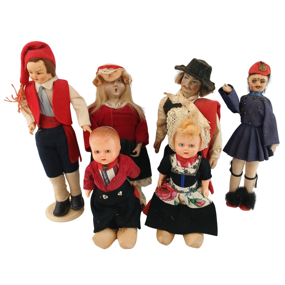 Vintage Doll Lot Of 6 Mixed Dolls! Some Rare Folk Costume w/ 2 Sleep Eye Dolls